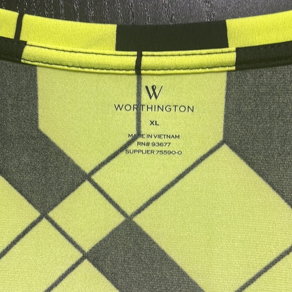 NWT Worthington Top Blouse Size XL Black Yellow - Picture 2 of 4